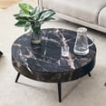 thumbnail image 4 of 31.5" Marble-Patterned MDF Round Coffee Table with Black Metal Legs, Adjustable Feet, Modern Round Table Design,Black, 4 of 7