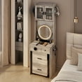 thumbnail image 2 of Zimtown Makeup Vanity Desk with Lighted Sliding Mirror for Small Space, Compact Mini Corner Vanity Set Dressing Table - Charging Station for Women, Girl Female Gift, Gray, 2 of 8