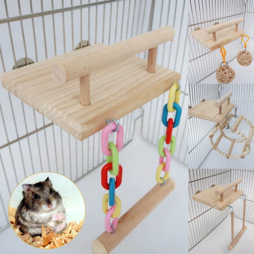 Parrots Hanging Swing Hamster Springboard Hammock Small Pet Wooden Natural Eco-Friendly Portable Pet Swing Toy for Parrot Hamster Swing Wooden Toys 