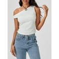 thumbnail image 5 of Rdhnmea Women's Tight Fitted Slash Neck One Shoulder Sleeveless Crop Tops, 5 of 9