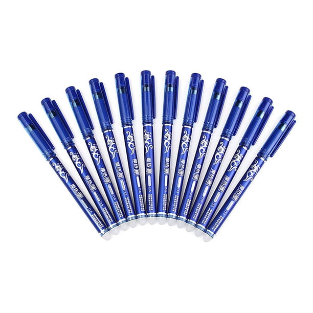 Seitruly Bolígrafo de Gel de tinta azul y negra, 12 Uds., bolígrafo borrable de 0,5mm, mango lavable, bolígrafo de tinta de Gel de papelería para Suministros de escritura y corrección azul