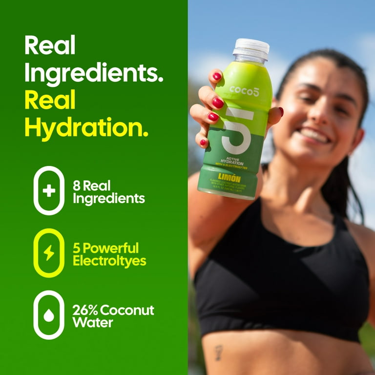 COCO5 Limon Hydration Drink, Coconut Water-Based, 16.9 oz