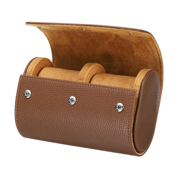 Uxcell Watch Roll Travel Case 2 Slots Portable Leather Watch Cases for Men, Textured Brown