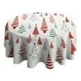 thumbnail image 4 of Multicolor Christmas Tree Pattern Round Tablecloth 60"x60",Wrinkle Wipeable Table Cloth for Kitchen Dining Room Picnic Patio Party, 4 of 6