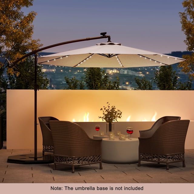 Costway Sombrilla LED Solar para Patio de 304.8 cm con 40 Luces y Base Cruzada con Manivela en Color Beige