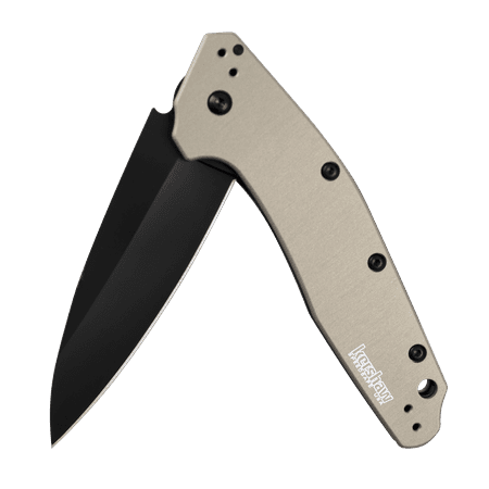Kershaw Dividend Tan Folding Pocket Knife (1812TNBLK); 3” 420HC Steel Blade with DLC Coating, Anodized Aluminum Handle, SpeedSafe Assisted Opening with Flipper, Liner Lock, 4-Position Clip; (Best Selling Kershaw Knife)