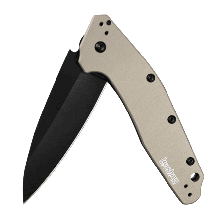 Kershaw Dividend Tan Folding Pocket Knife (1812TNBLK); 3” 420HC Steel Blade with DLC Coating, Anodized Aluminum Handle, SpeedSafe Assisted Opening with Flipper, Liner Lock, 4-Position Clip; (Best Lock Blade Pocket Knife)