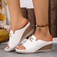 thumbnail image 2 of Rokment Orthopedic Wedges Slip on Dressy Sandals for Women Ladies 2026 Summer Trendy Casual Leather Arch Support Platform Heeled Dress Slides Business Office Work White Size 7.5, 2 of 7