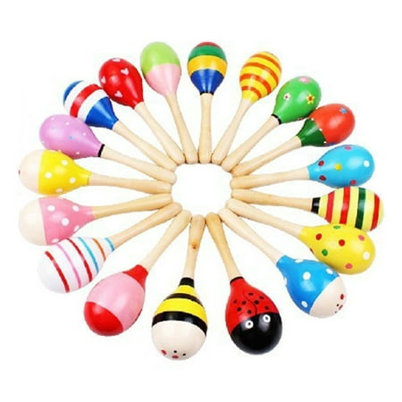 Colorful Small Wooden Hammer Cartoon Sand Ball Knock Wooden Bell Baby Educational Toys Kids Best Gift