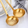 thumbnail image 4 of Juego de colador de cucharón de sopa dorado, utensilios de cocina de acero inoxidable con mango largo, cuchara para servir, para utensilios de cocina (2 piezas), 4 of 4