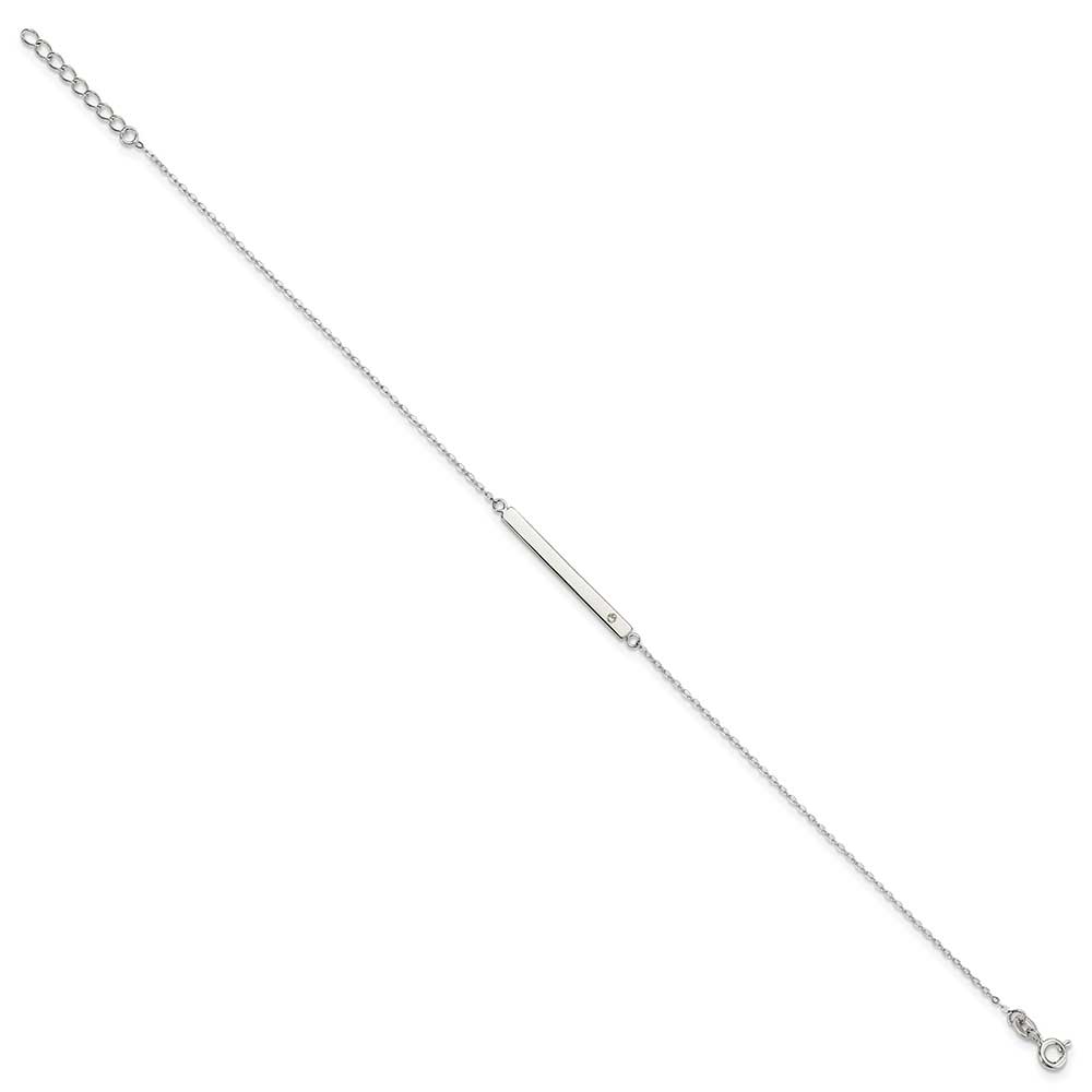 Finest Gold Sterling Silver Crystal Bar 9 in. Plus 1 in. Extender - Total 10 in. Anklet