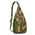 thumbnail image 1 of Boho Tropical Sling Backpack – Botanical Jungle Leaves & Monstera Print, Fashionable Multi-Functional Daypack, 1 of 4