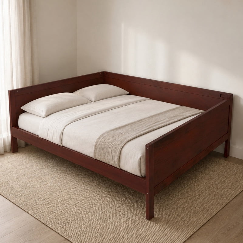 Euroco Wood Full Size Daybed, Sofa Bed with Slats, No Box Spring Needed, Dark Walnut