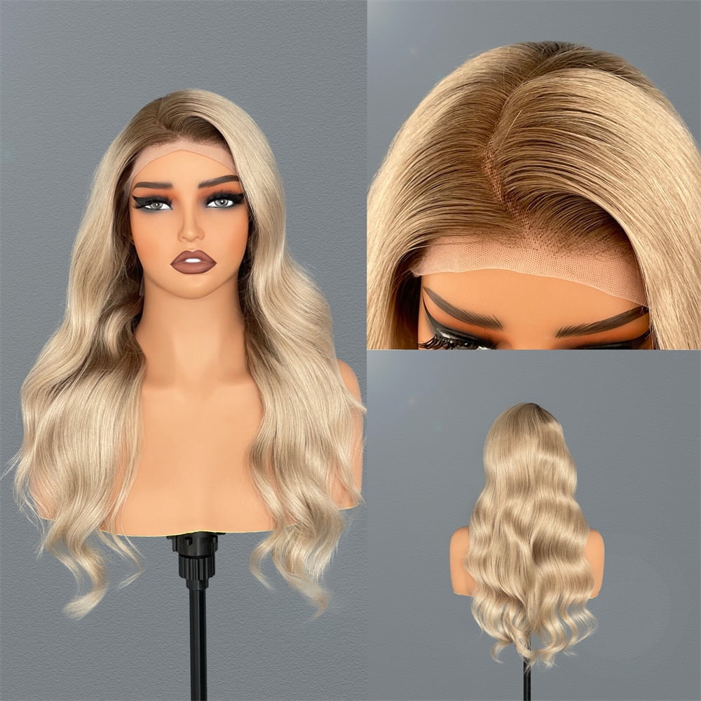 Balayage Milk Tea Ash Blonde Highlight Brazilian Remy Human Hair Wig 13x4 Body Wave Mini Knots HD Transparent Lace Front Wigs Human Hair 180% Density Pre Plucked Natural Hairline Human Hair Wig