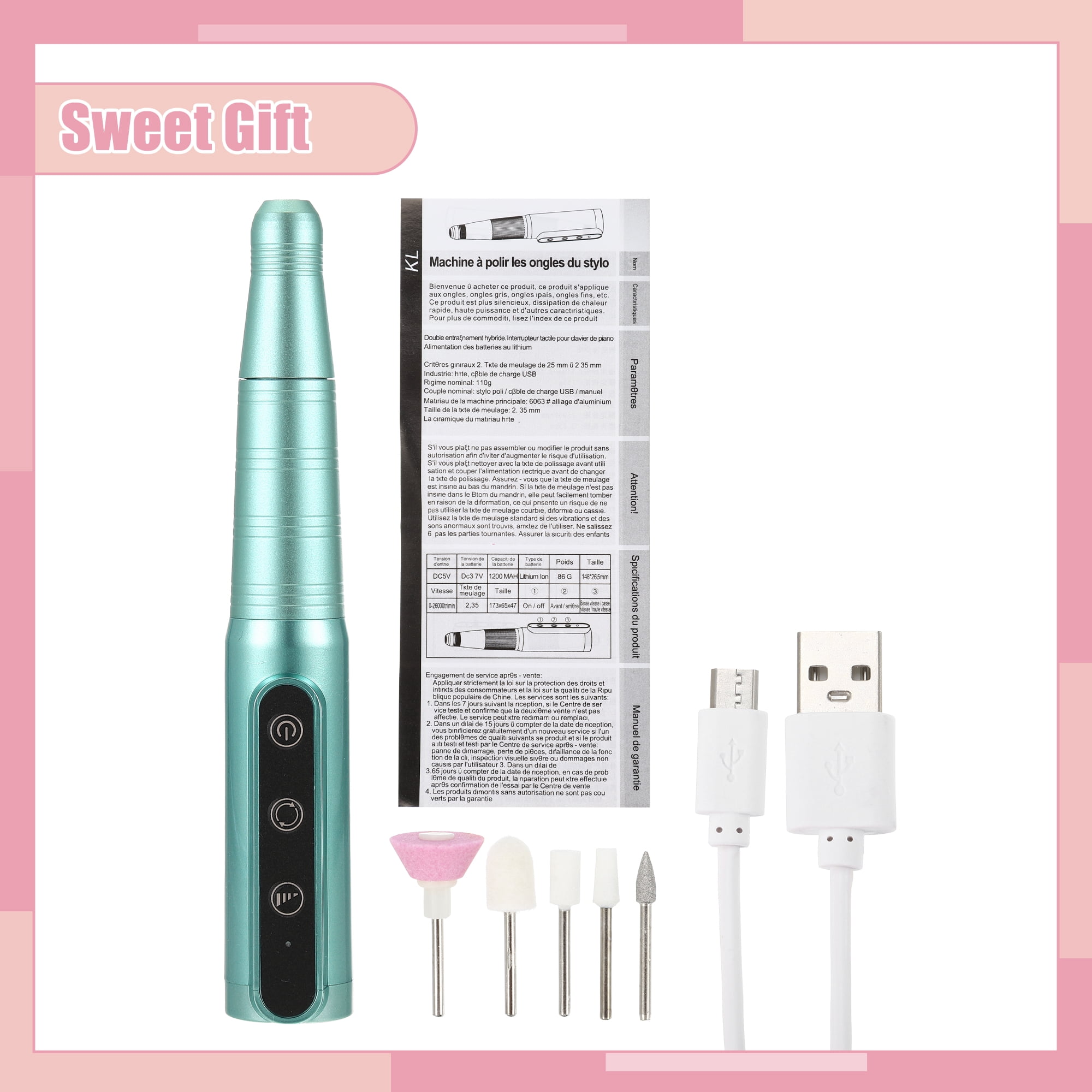 Electric Cordless Nail Drill Kit 26000RPM Nail Drill MachineNail Drill for Manicure Polishing Green