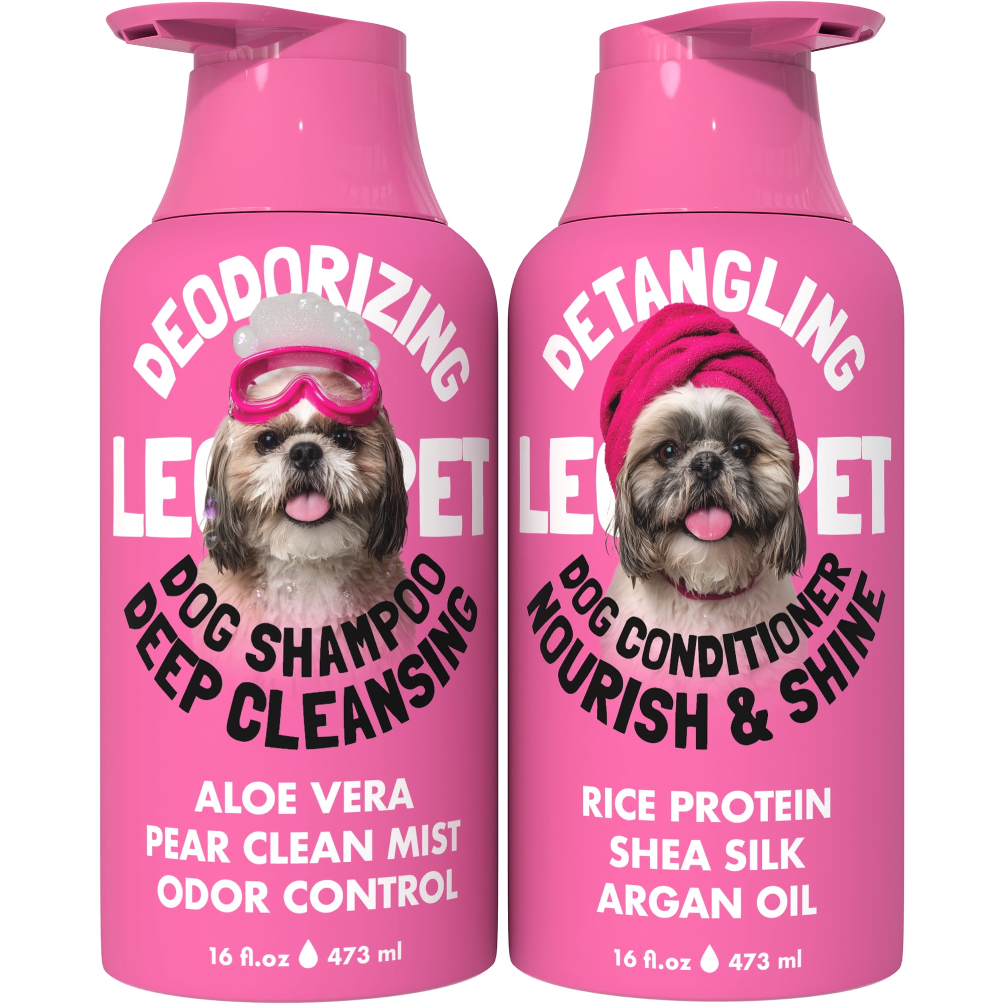 Dog Shampoo and Conditioner Set Deodorizing Deep Cleansing Shampoo with Aloe Vera + Detangling Conditioner with Rice Protein Shea Butter & Argan Oil Hypoallergenic Sulfate Free pH Balanced 2×16 fl oz