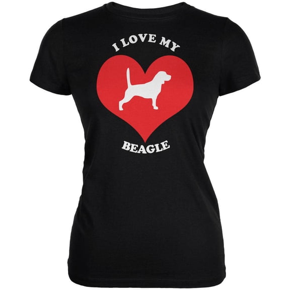 Valentines I Love My Beagle Black Juniors Soft T-Shirt - Medium