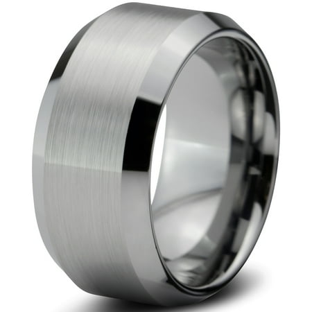 Tungsten Wedding Band Ring 10mm for Men Women Comfort Fit Beveled Edges Brushed Lifetime Guarantee