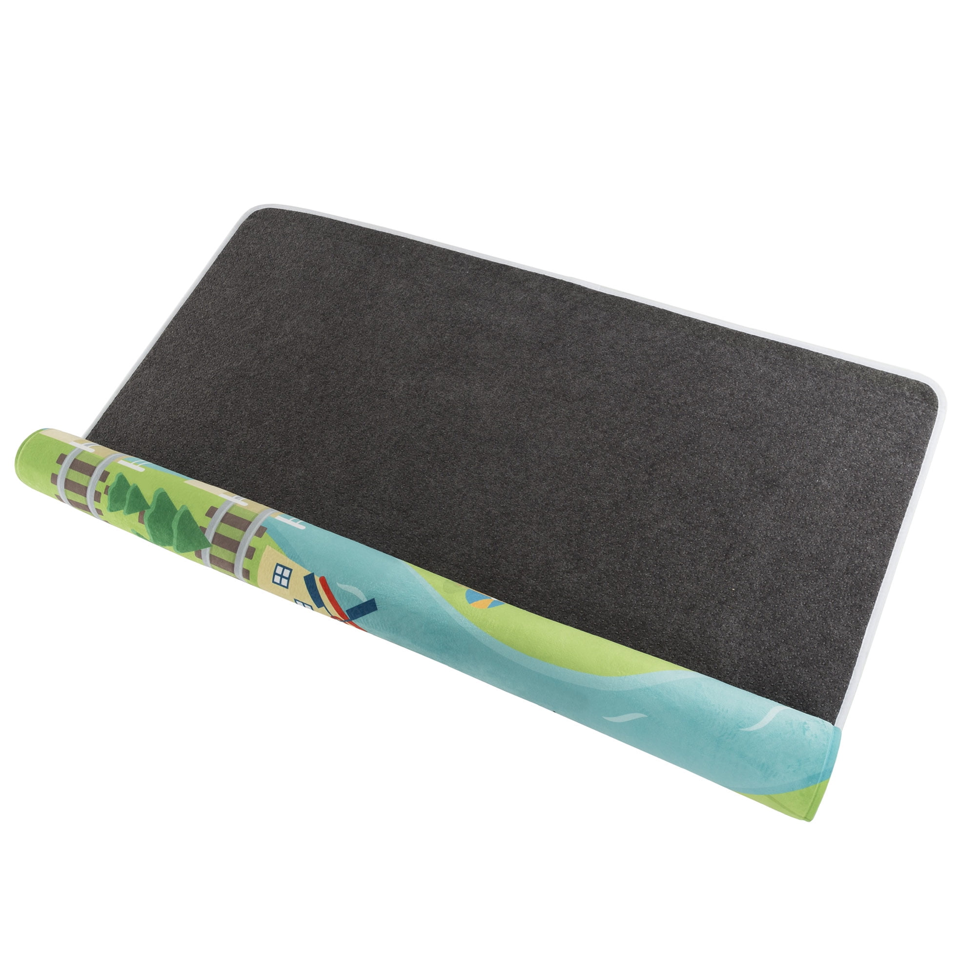 Train Scene Fleece Baby Play Mat for Kids, Foam Mat with Non Slip Back by Hey! Play!