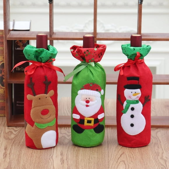 Décorations de Noël Broderie Créative Ensemble de Vin de Noël Sac Cadeau-3 Pcs