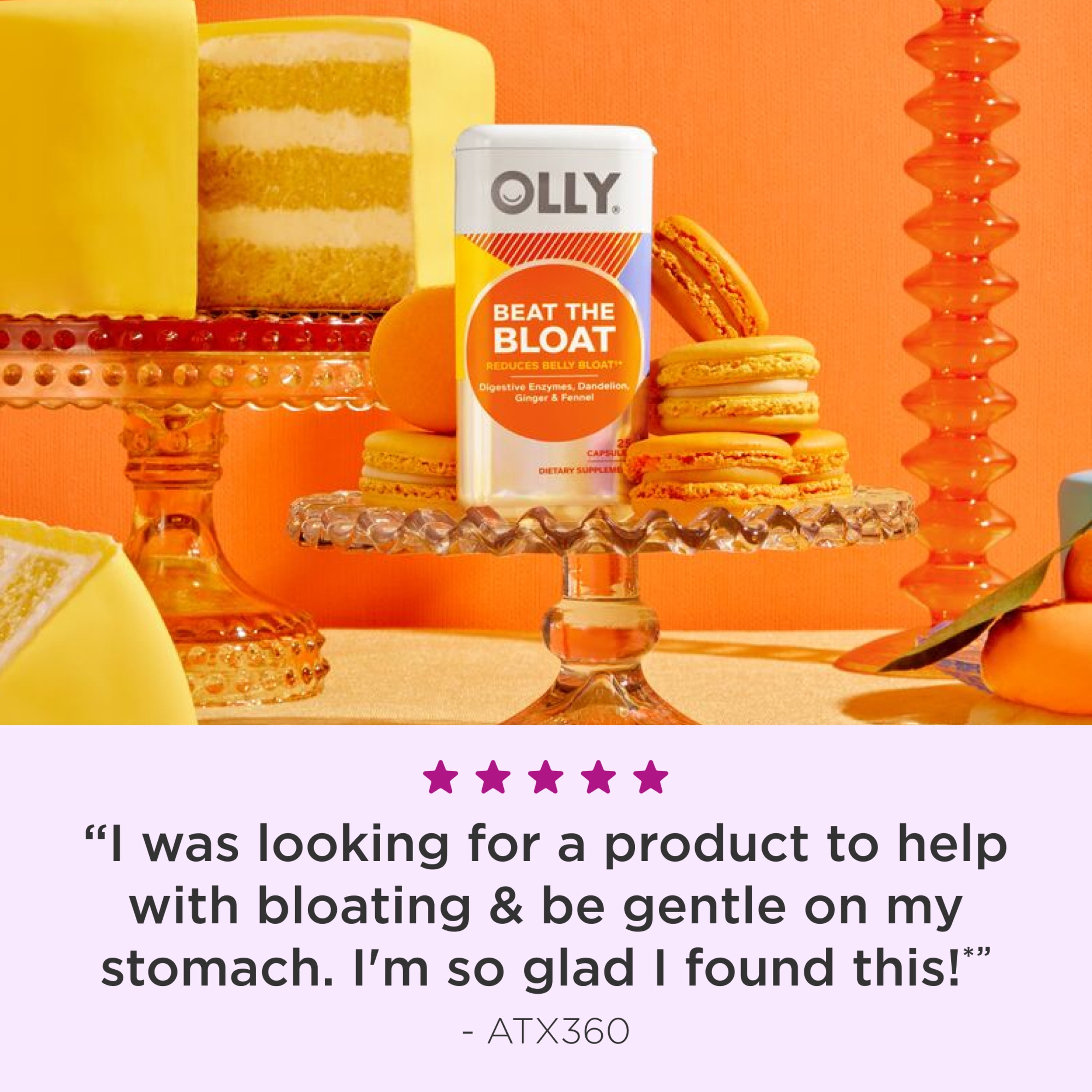 OLLY Beat the Bloat Capsule Supplement, Digestive Enzyme Support