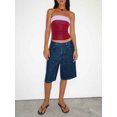 thumbnail image 5 of Women High Waist Denim Bermuda Shorts Loose Wide Leg Knee‑Length Jean Shorts, 5 of 5
