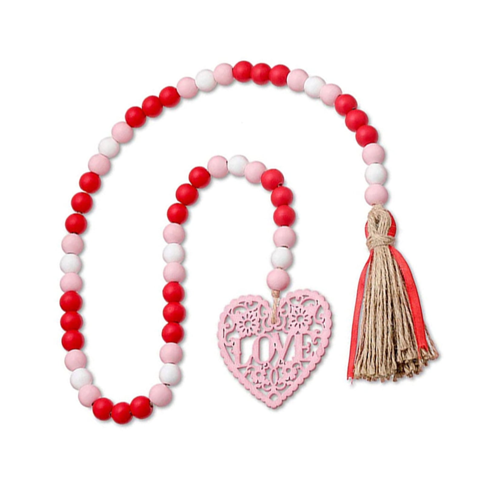 120 Pieces Valentine's Day Wood Beads 0.6 Inch Pink Wooden Beads Heart  Tassel Garland Beads Natural Craft Beads Handmade Polished Spacer Beads