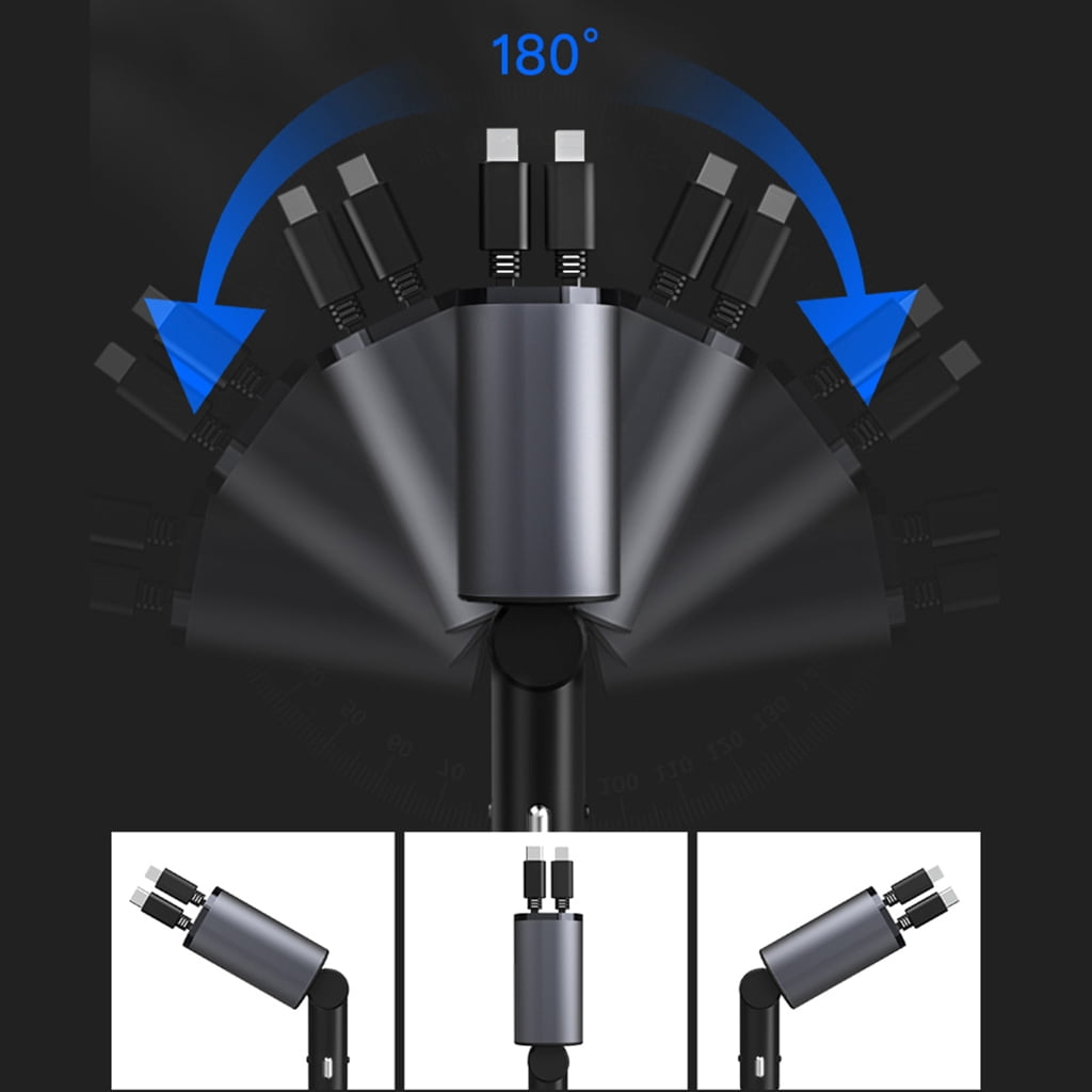Retractable Cable 2 USB C Car Charging with Retractable Wire and Safe Charging