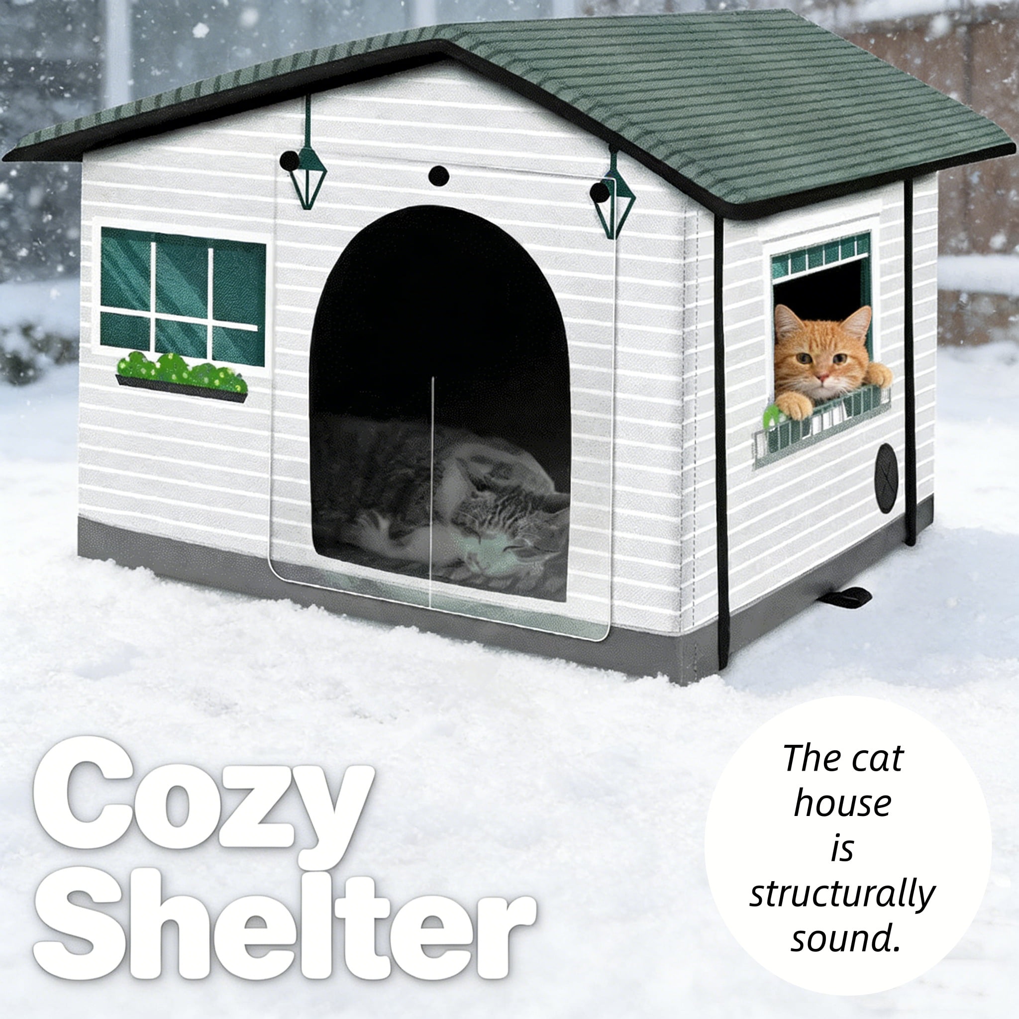 Weatherproof Insulated Heated Cat House with Heated Pad - Elevated Winter Safe Shelter for Outdoor & Feral Cats (20"x16.5"x16")