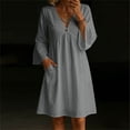 thumbnail image 2 of Tqcoqu Cotton Linen Dresses for Women,Elegant V Neck Flare 3/4 Sleeves Dresses Fashion Pleated Flowy Summer Sundress,Gray Women's S-XXL, 2 of 8
