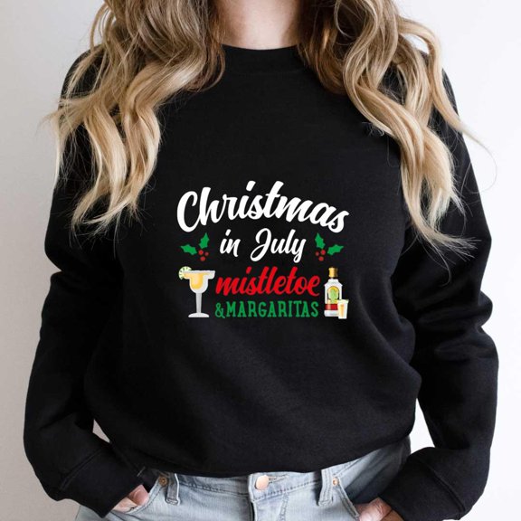 Christmas In July Gift Outfit Funny Mistletoe Margarita Holiday Graphic SW7336 Unisex Sweatshirt, Up to Size 5XL