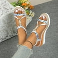 thumbnail image 6 of Hoshose Women Low Heel Sandals Elastic Ankle Strap Roman Rhinestone Summer Comfortable Beach Dressy Sandals, 6 of 8