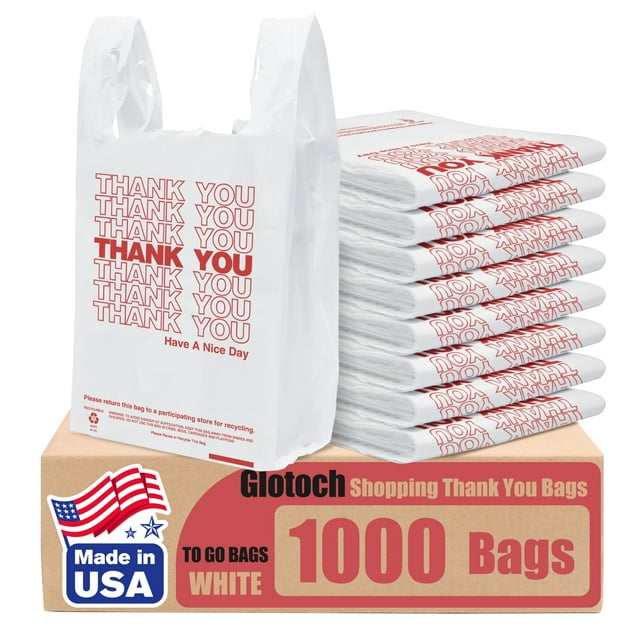 Bolsas de agradecimiento de plástico Glotoch 1000 unidades, 12 x 6,5 x 21 cm, color blanco