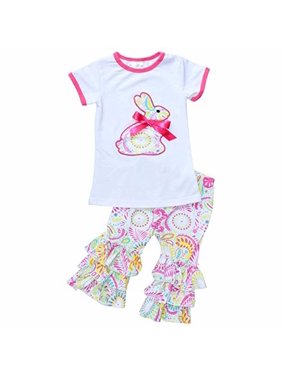 Unique Baby Girls Paisley Easter Bunny Easter Outfit (7/XXL, Pink)