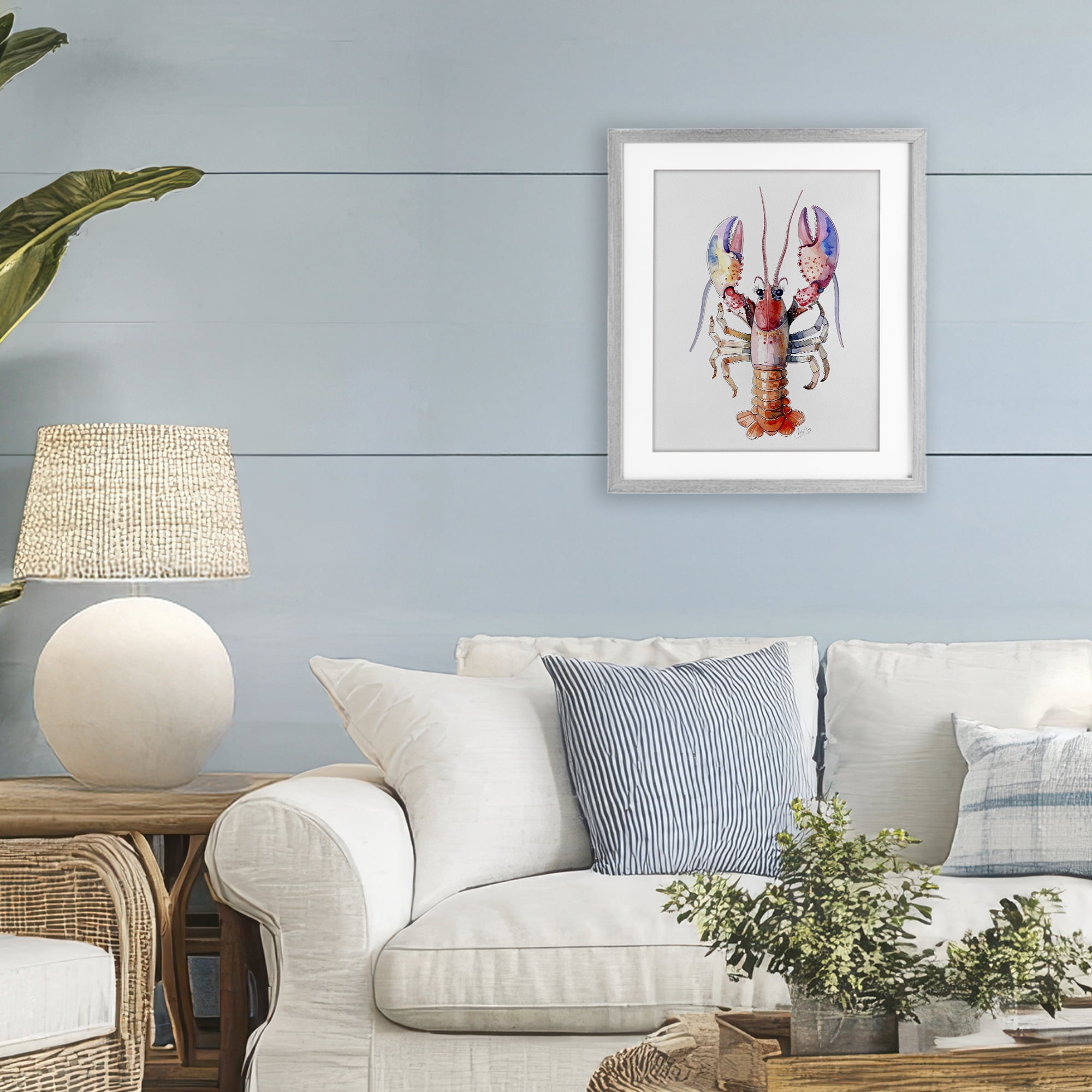 Stupell Industries Coral Claw Lobster Gray Framed Print Under Glass, design by Shelly Craig