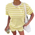thumbnail image 2 of Womens Geometric Stripe Short Sleeve T-Shirt and Shorts Loungewear Set Yellow M, 2 of 7