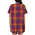 thumbnail image 6 of Daiia Orange and Purple Plaid Pattern Womens Pajama Sets Short Sleeve Pajamas for Women Sets Soft Lounge Sets Casual Round Neck Sleepwear PJS-Medium, 6 of 7