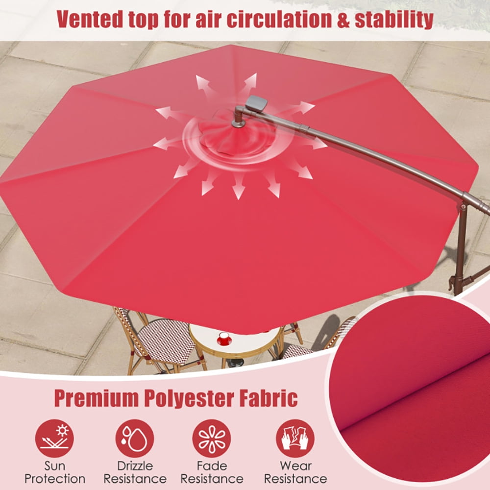 Aimee Lii 10 Feet Solar Offset Hanging Umbrella with 40 Lamp Beads and Solar Panel, Outdoor Umbrellas for Patio, Red Aimee Lii 10 Feet Solar Offset Hanging Umbrella with 40 Lamp Beads and Solar Panel, Outdoor Umbrellas for Patio, Red
