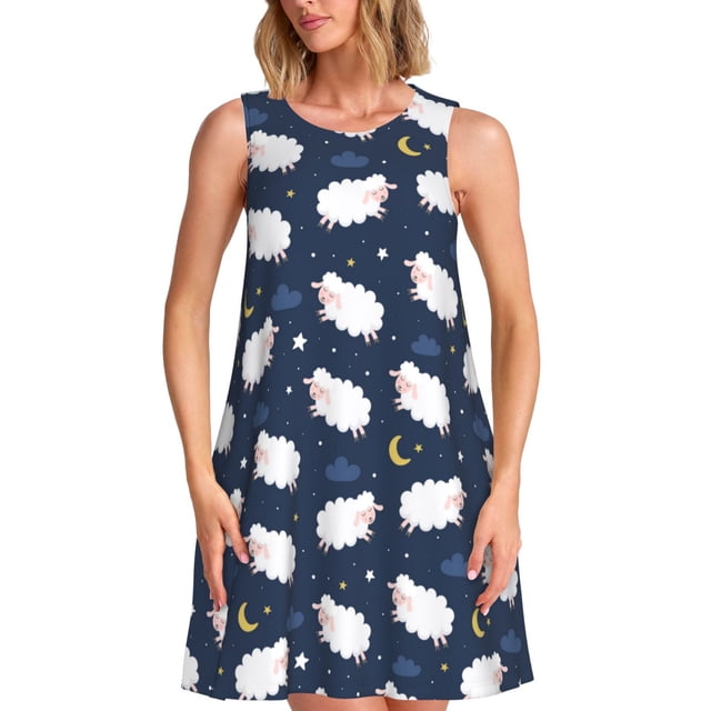 Disketp Cute Sheep 1 para Vestido sin Mangas para Mujeres, Vestidos de Verano para Mujeres, Casual y Holgado para la Playa