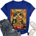 thumbnail image 5 of Tops For Women T-Shirts Cat Graphic Summer Short Sleeve Animal Print Y2K Outfits Blue M, 5 of 5