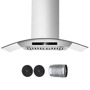 KFFKFF Chimney‑Style Ceiling Mount Range Hood Kitchen Vent, Stainless Steel 30‑Inch