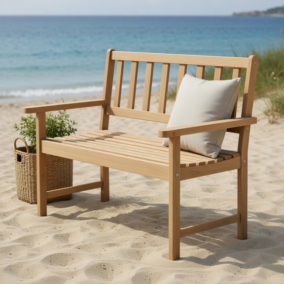 GVN Patio Bench Weatherproof Outdoor Bench,Outdoor Indonesia Teak Wood Garden Bench 2-Person with Backrest and Armrests
