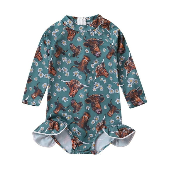 Hienoo Girls Long Sleeve Zip-Up Rash Guard One-Piece Swimsuit Swimwear Onesie