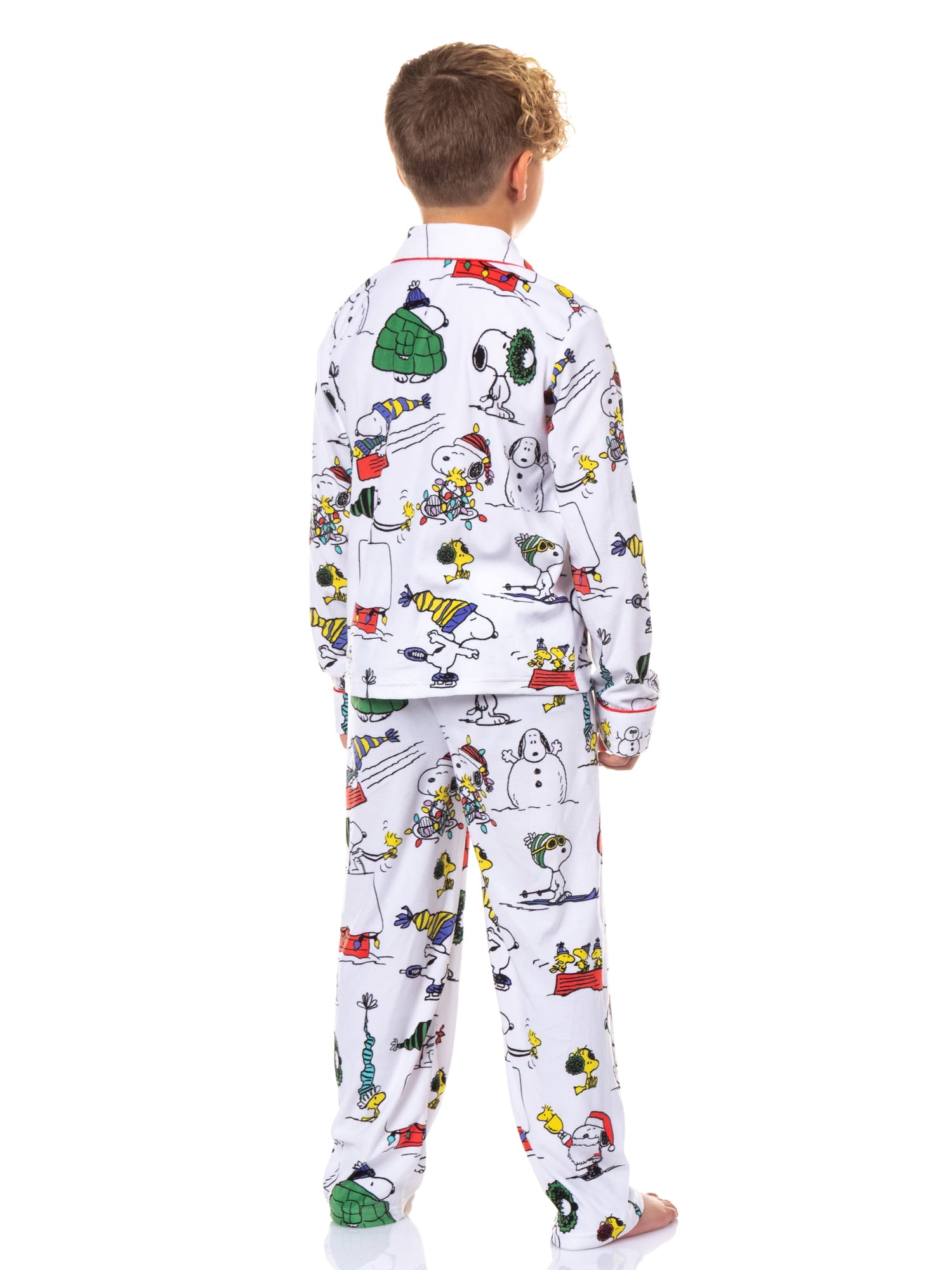 Peanuts Kids Unisex Snoopy Holiday Matching Family Notch Collar Velour Pajama Sets, 2-Piece, Sizes 4-16