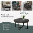 thumbnail image 3 of Wood Octagonal Coffee Table with Cross Metal Legs , 30 Inch Vintage Patchwork Table Top Coffee Table for Living Room, Bedroom, Antique Black, 3 of 7