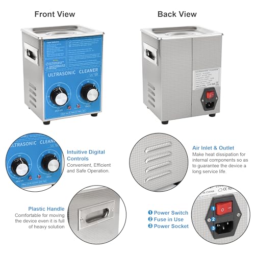 Kendal Commercial Grade 120watts 2L Ultrasonic Cleaner 40kHz with Knobs Timer&Heater Cleaning Machine, for Watch Instruments Industrial Parts Excellent Cleaner Solution