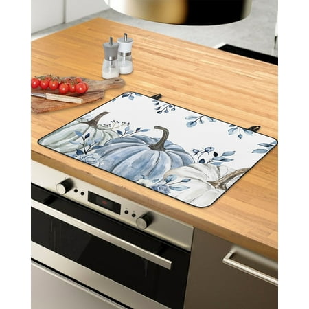 

Thanksgiving Fall Stove Top Covers for Electric Stove Heat Insulation Fireproof Glass Cooktop Cover Counter Top Glass Stove Cover 24 x21 Blue Grey Pumpkin Eucalyptus Leaves Botanical