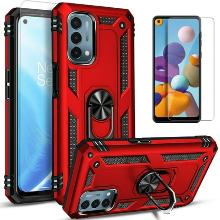 OnePlus Nord N200 5G Case, With [Tempered Glass Screen Protector Included], STARSHOP Drop Protection Ring Kickstand Cover- Red