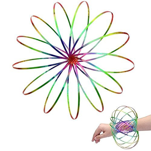 Rainbow Amazing Magic Flow Rings Kinetic Educational Spring Toy Funny Outdoor Game Intelligent Relax 3D Kinetic Ring Spring Bracelet Stainless Metal Galactic Globe Toy Fit for Kids Boys Girl Adults