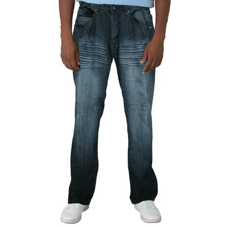 Leather Oxford Jeans - Blanco Label Men's Classic Fit Dark Blue Washed Denim Jeans with Leather Trim